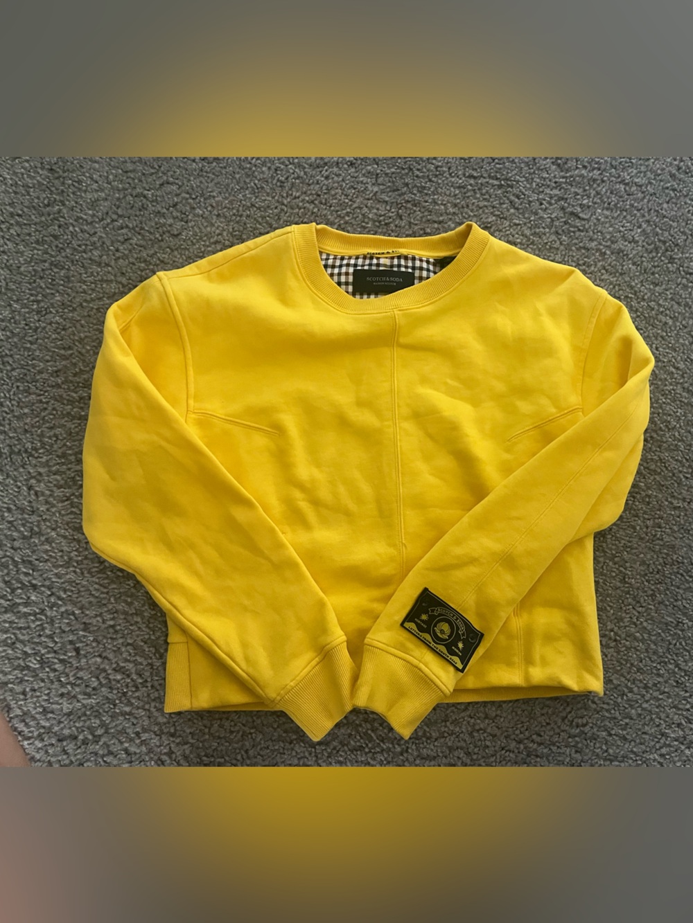 Scotch & Soda Bright Yellow Crewneck Sweatshirt with Sleeve Patch